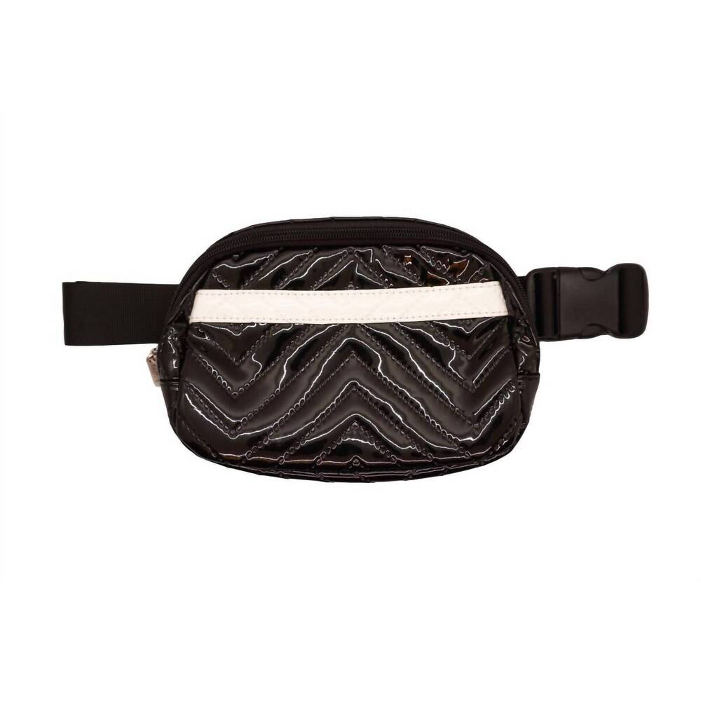NEW BARI LYNN girl's quilted patent waist bag in black